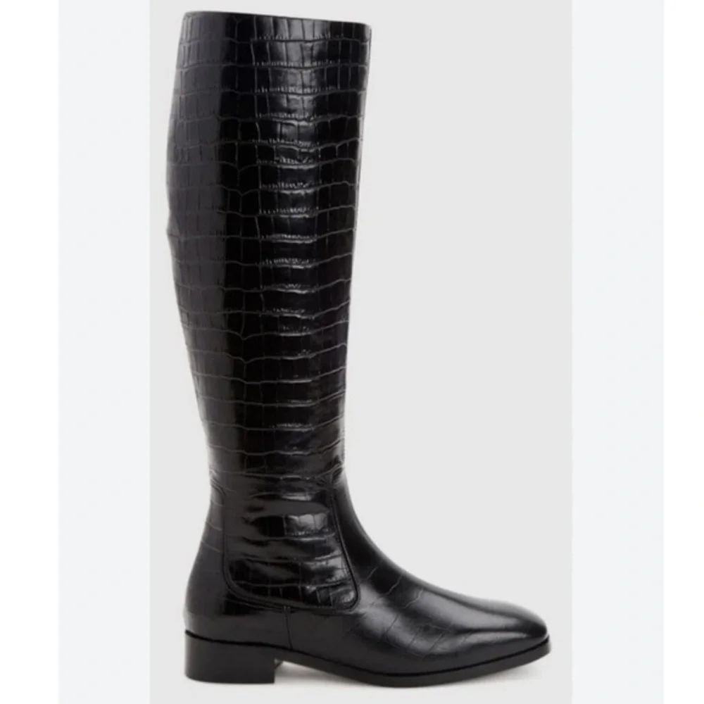 Aquatalia Boots Clara Knee High Croc Embossed in Black